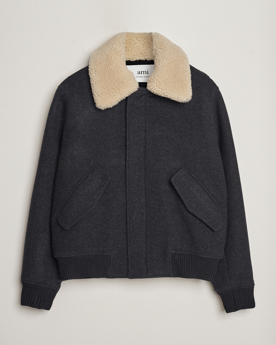 Herre | Jakker | AMI | Shearling Bomber Jacket Heather Grey