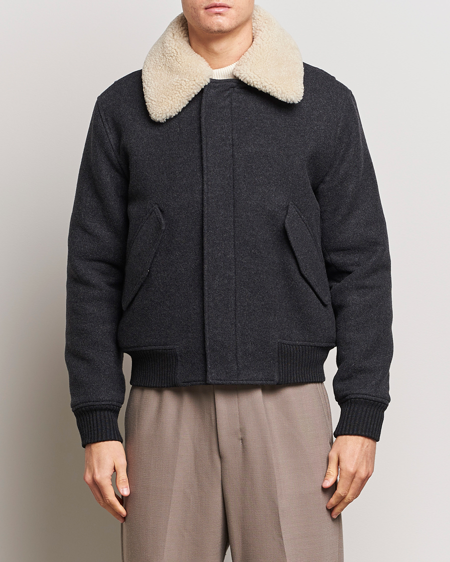 Herre | Jakker | AMI | Shearling Bomber Jacket Heather Grey