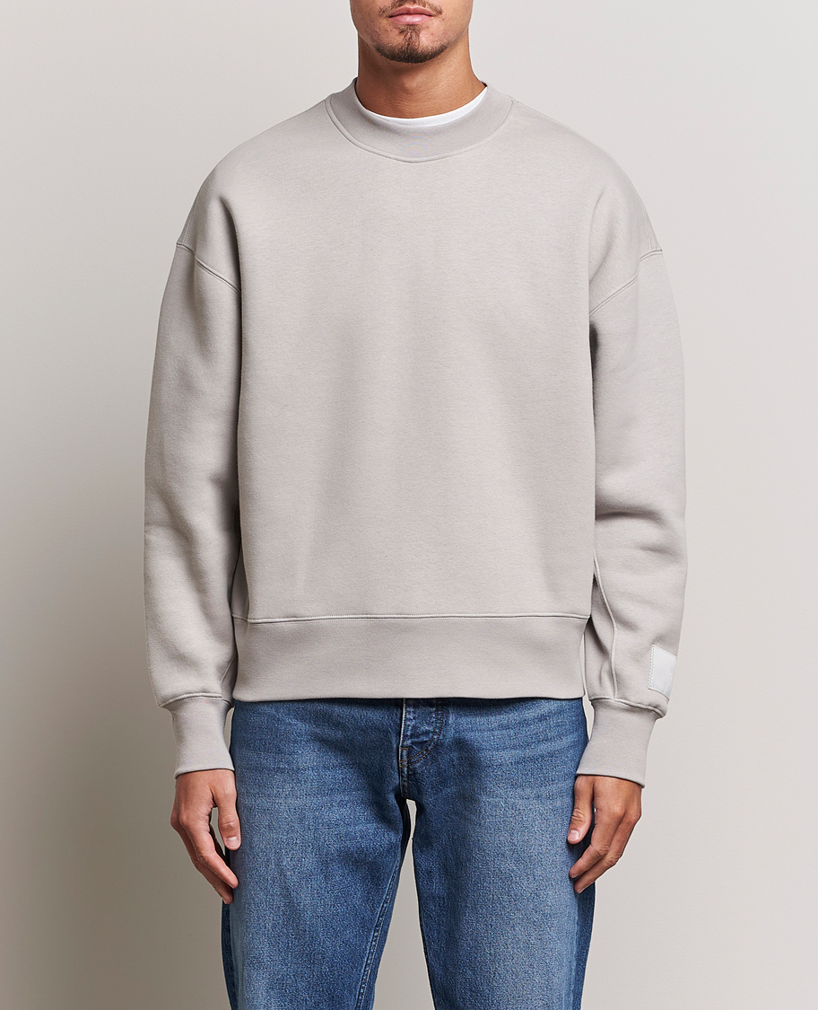 Herre | Grå sweatshirts | AMI | Brushed Cotton Crew Neck Sweatshirt Pearl Grey