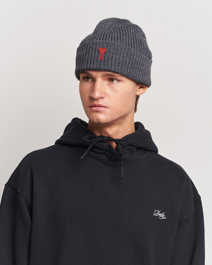Herre | AMI Heart Logo Beanie Heather Grey | AMI | Heart Logo Beanie Heather Grey