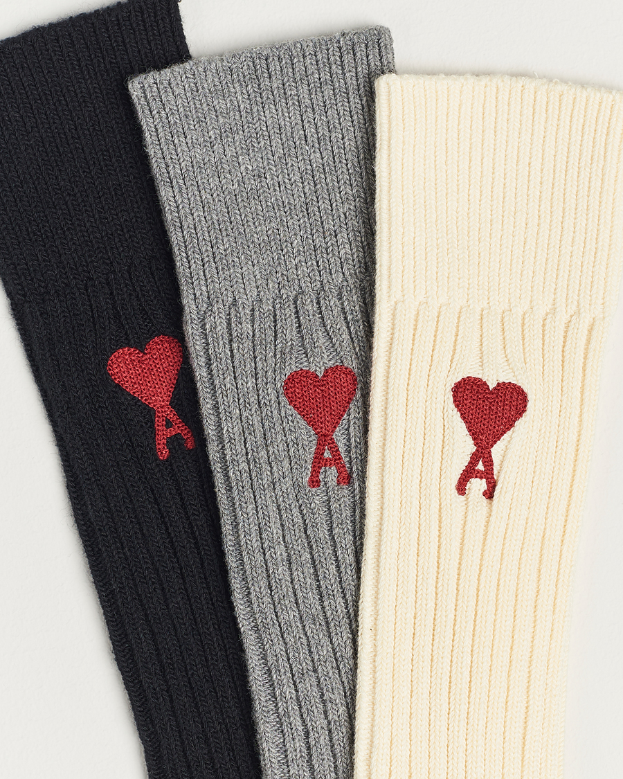 Herre | Almindelige sokker | AMI | 3-Pack Heart Logo Socks White/Grey/Black