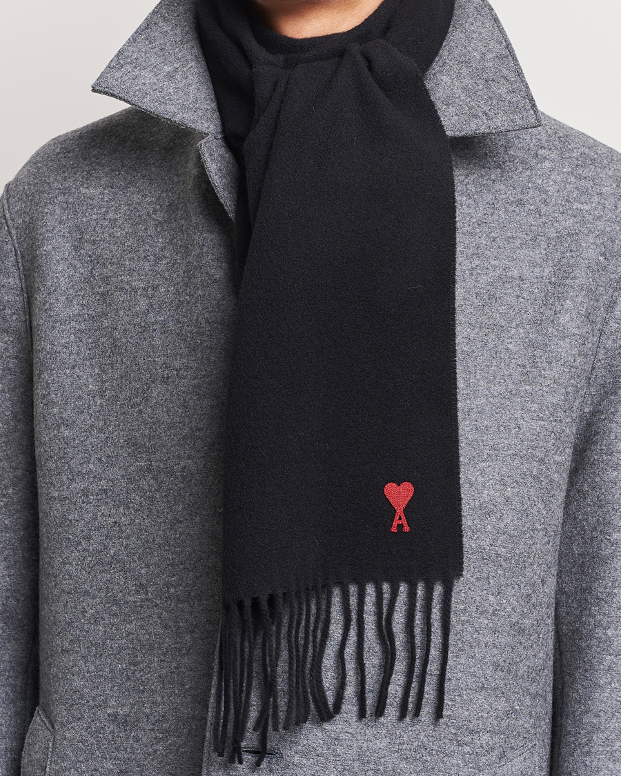 Herre | AMI Heart Logo Scarf Black | AMI | Heart Logo Scarf Black