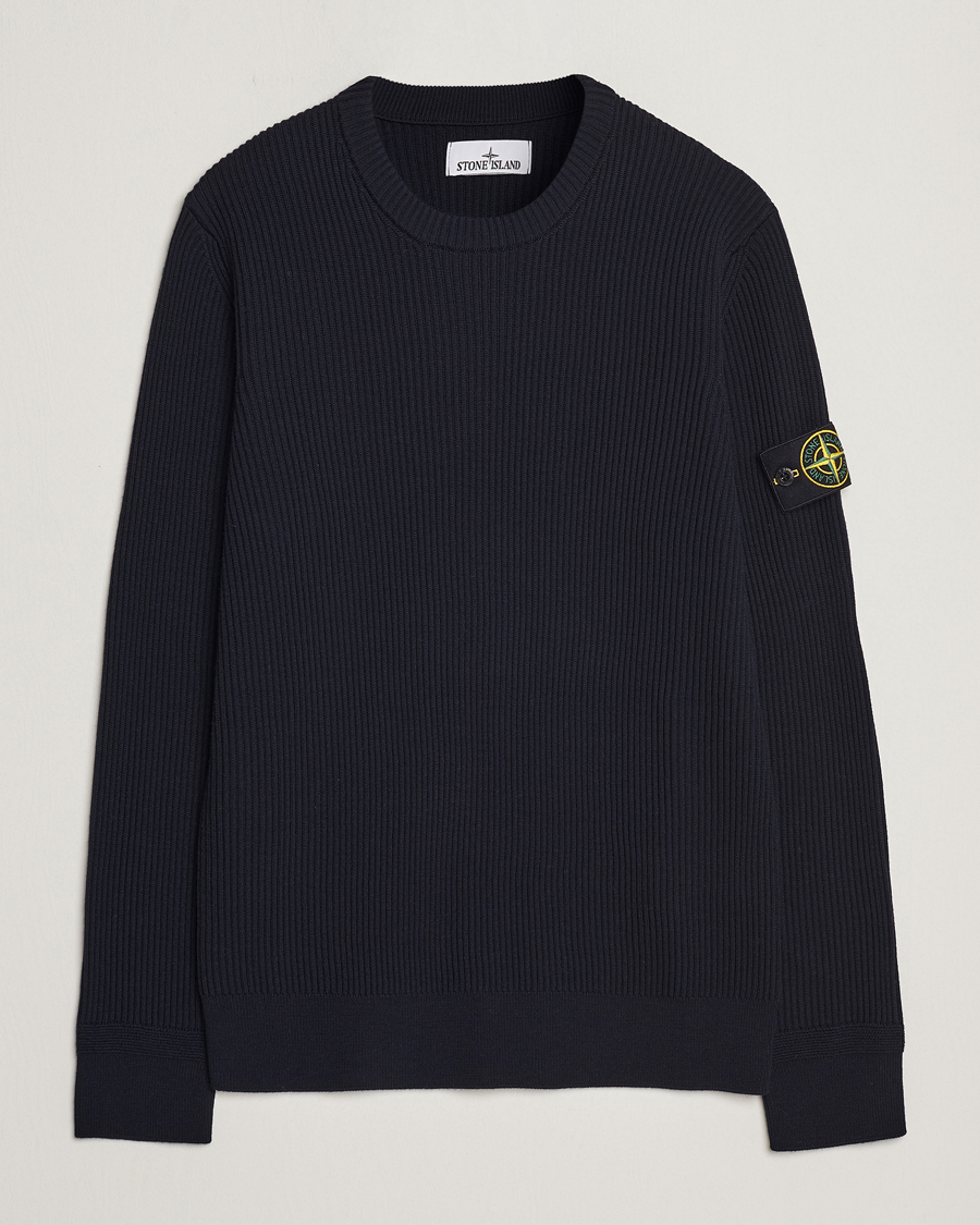 Herre | Trøjer | Stone Island | Rib Knitted Wool Sweater Navy Blue