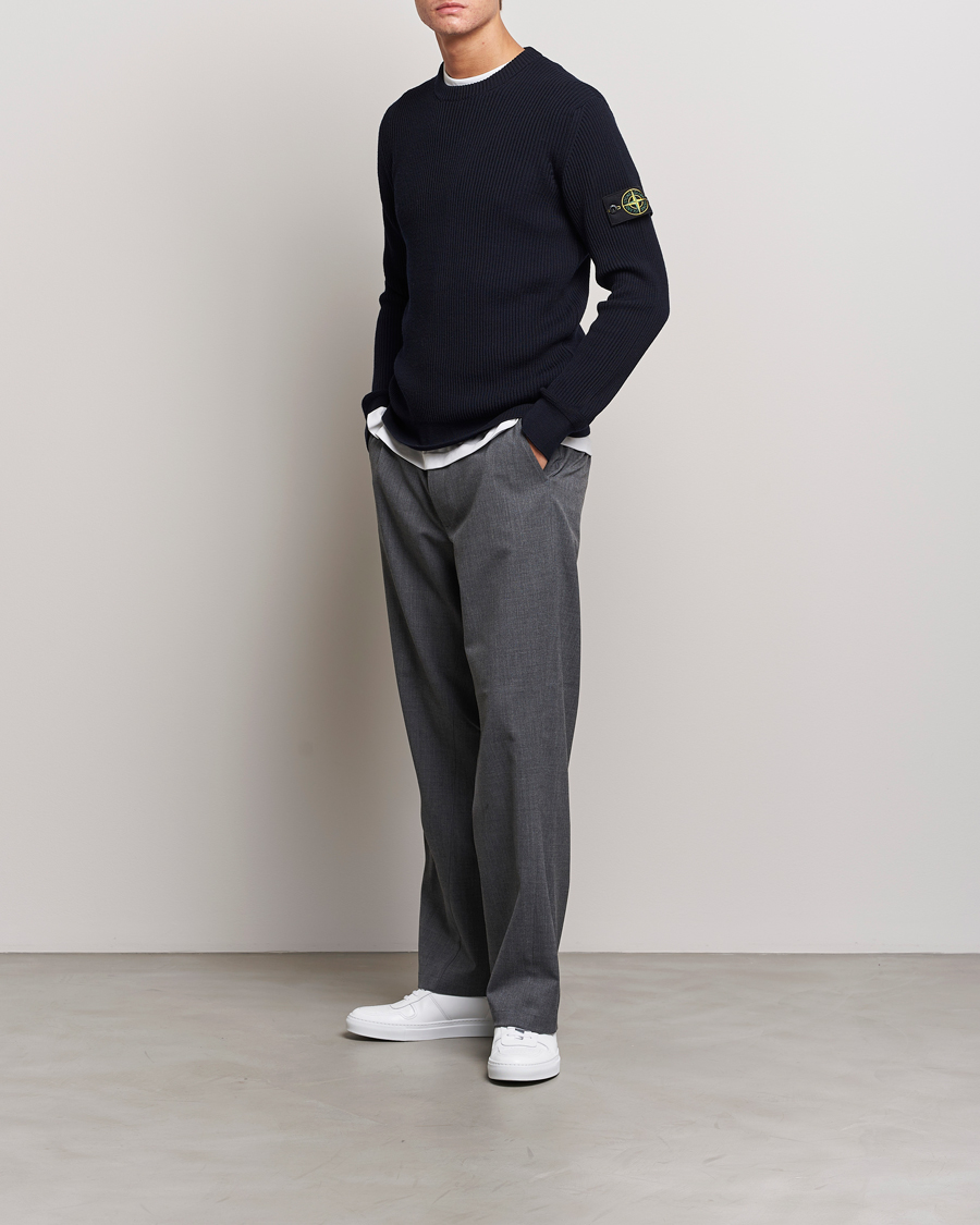 Herre | Trøjer | Stone Island | Rib Knitted Wool Sweater Navy Blue