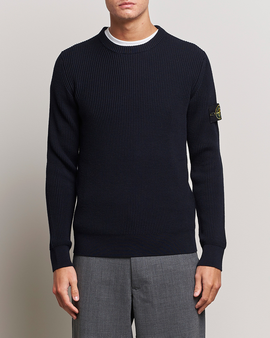 Herre | Strikkede trøjer | Stone Island | Rib Knitted Wool Sweater Navy Blue