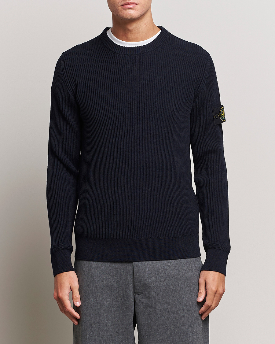 Herre | Trøjer | Stone Island | Rib Knitted Wool Sweater Navy Blue