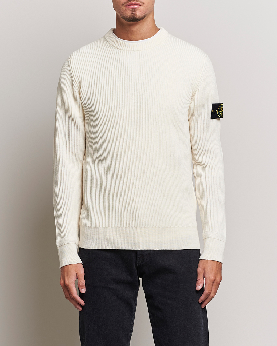 Herre | Strikkede trøjer | Stone Island | Rib Knitted Wool Sweater Natural