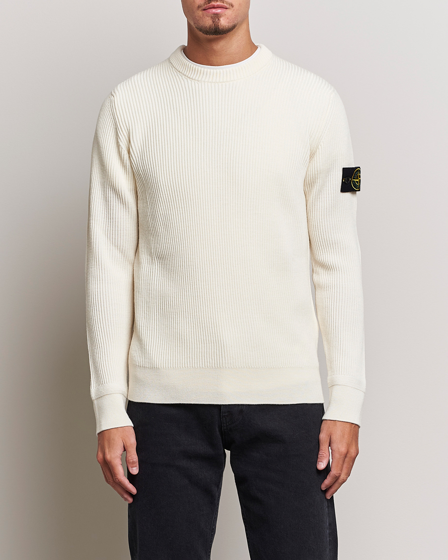 Herre | Trøjer | Stone Island | Rib Knitted Wool Sweater Natural