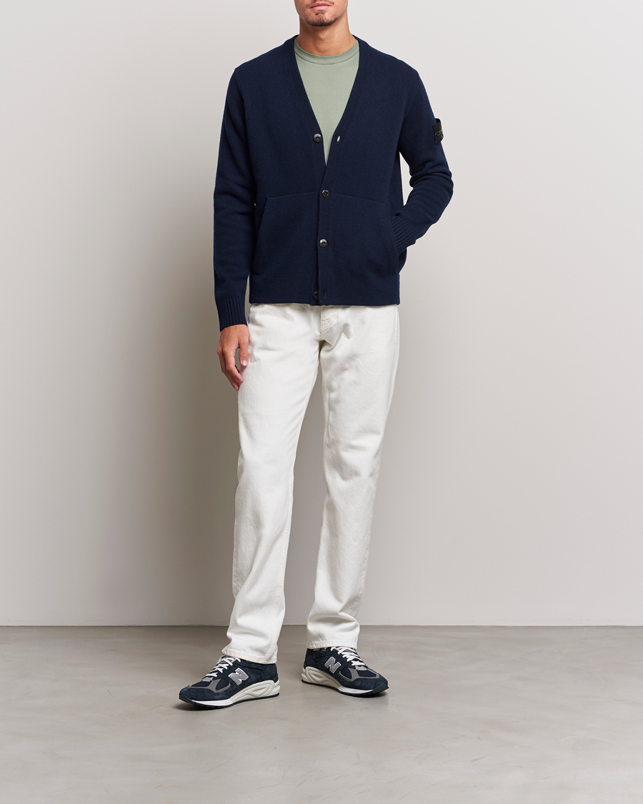 Herre | Trøjer | Stone Island | Knitted Geelong Wool Cardigan Navy Blue
