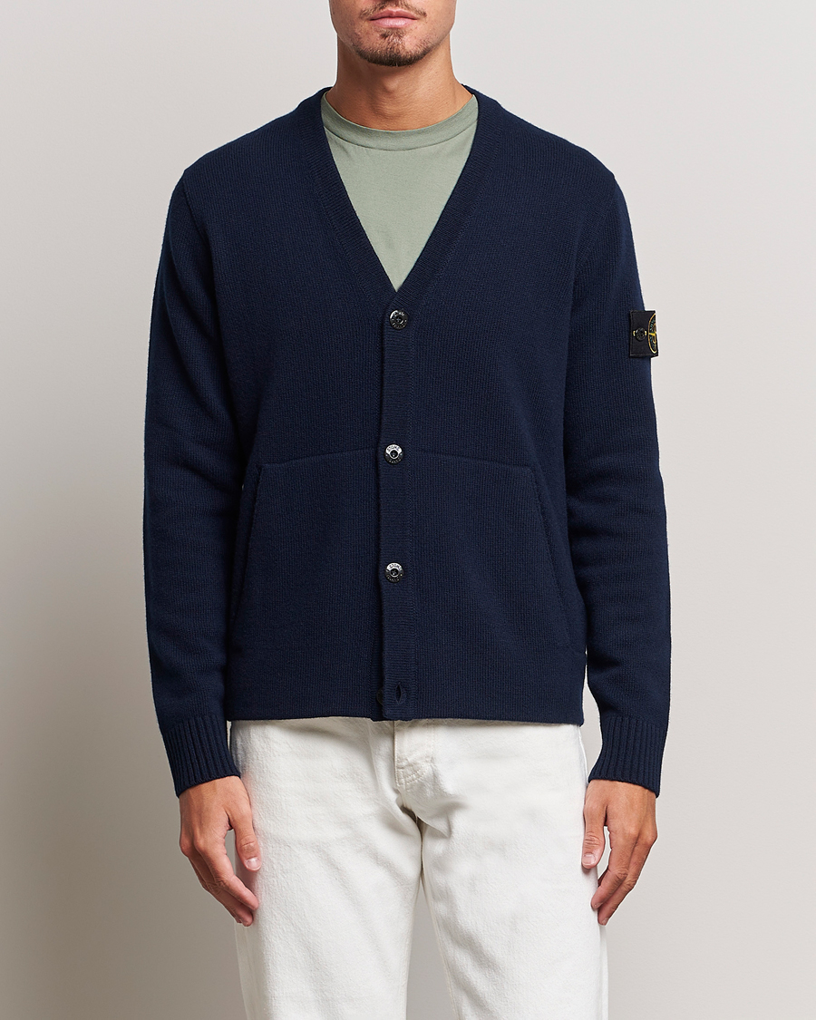 Herre | Trøjer | Stone Island | Knitted Geelong Wool Cardigan Navy Blue