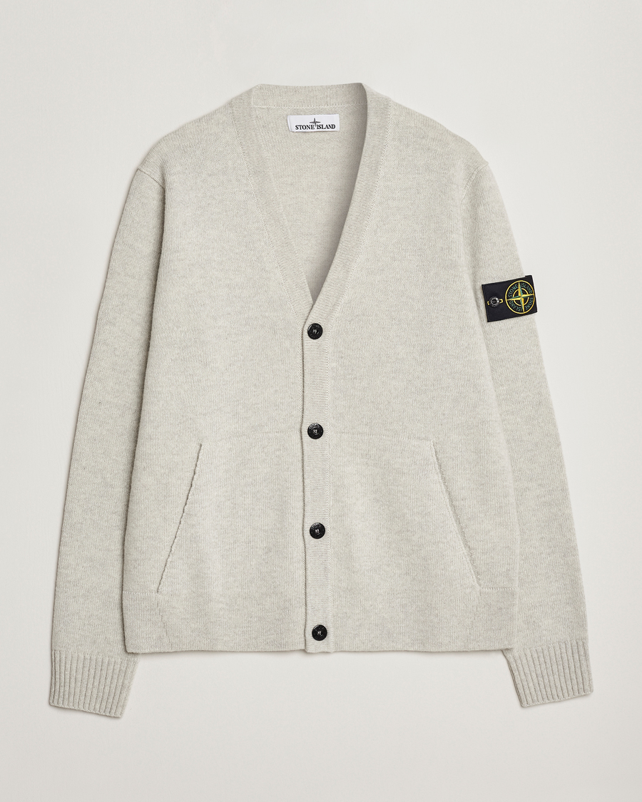 Herre | Trøjer | Stone Island | Knitted Geelong Wool Cardigan Pearl Grey