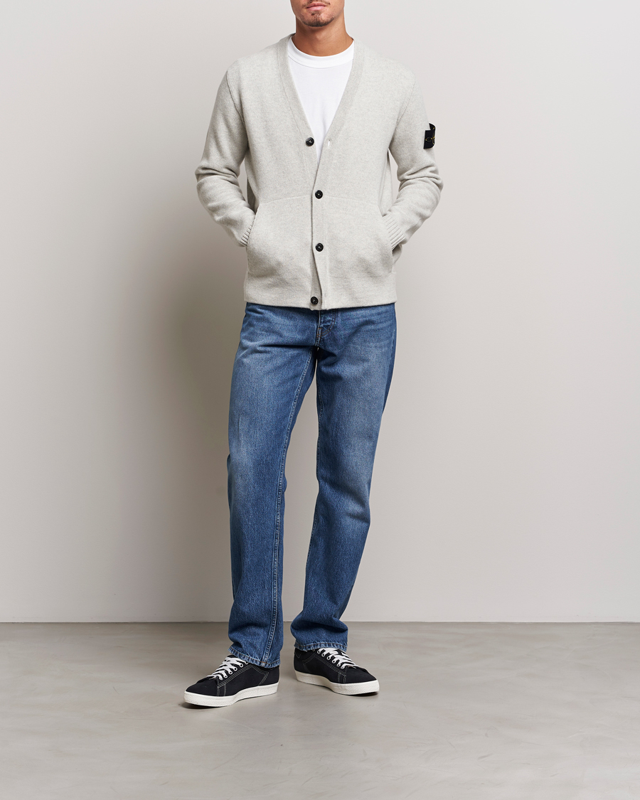 Herre | Trøjer | Stone Island | Knitted Geelong Wool Cardigan Pearl Grey