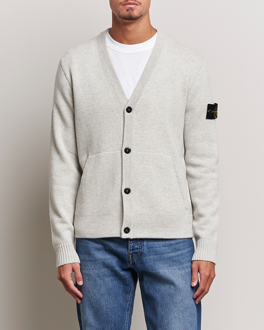 Herre | Stone Island | Stone Island | Knitted Geelong Wool Cardigan Pearl Grey