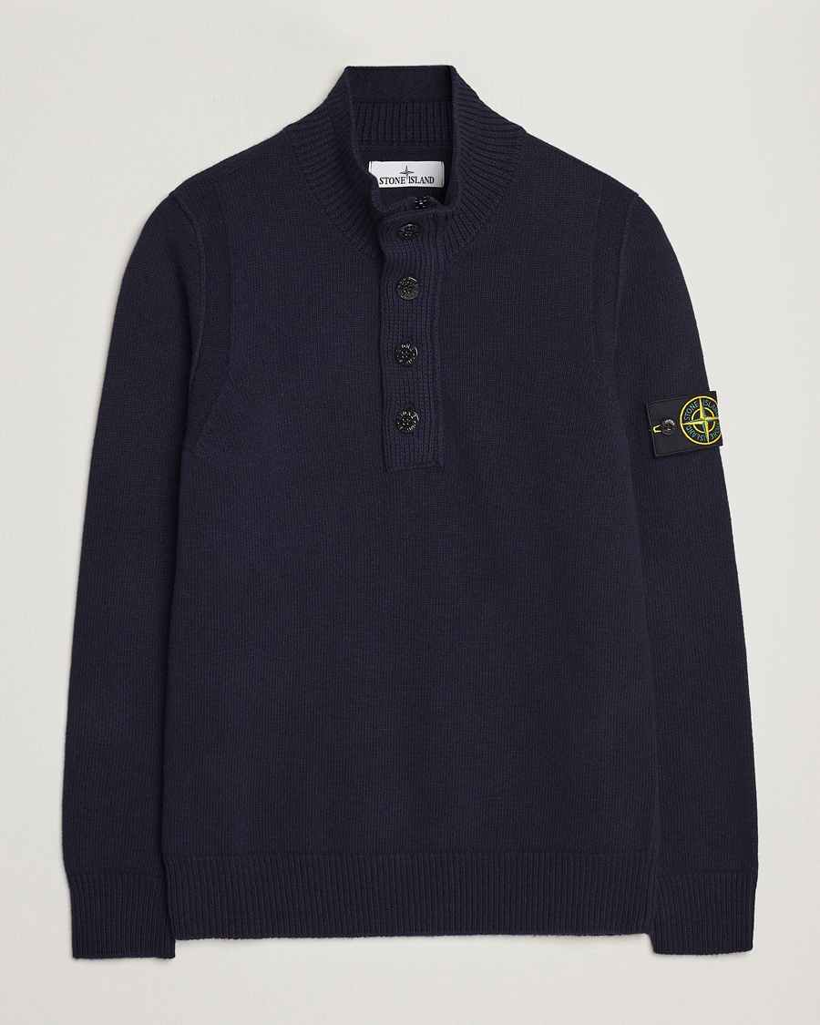 Herre | Trøjer | Stone Island | Knitted Lambwool Half Button Zip Navy Blue