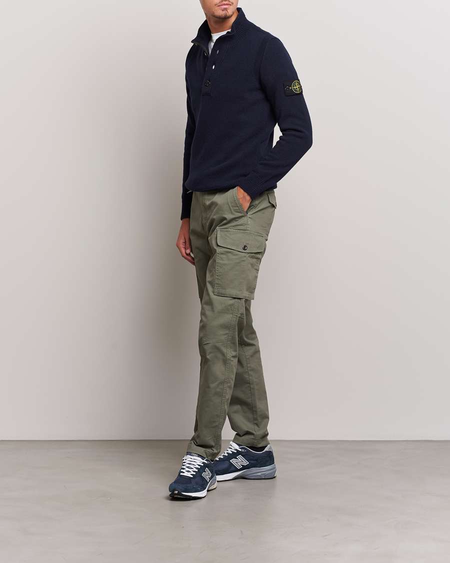 Herre | Trøjer | Stone Island | Knitted Lambwool Half Button Zip Navy Blue
