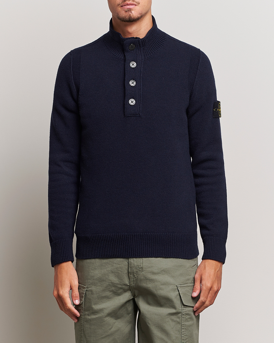 Herre | Trøjer | Stone Island | Knitted Lambwool Half Button Zip Navy Blue