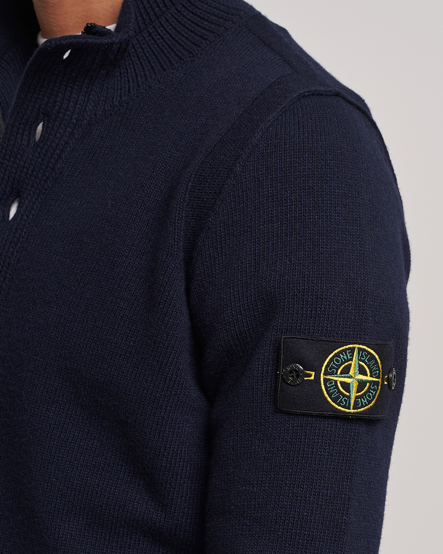 Herre | Trøjer | Stone Island | Knitted Lambwool Half Button Zip Navy Blue