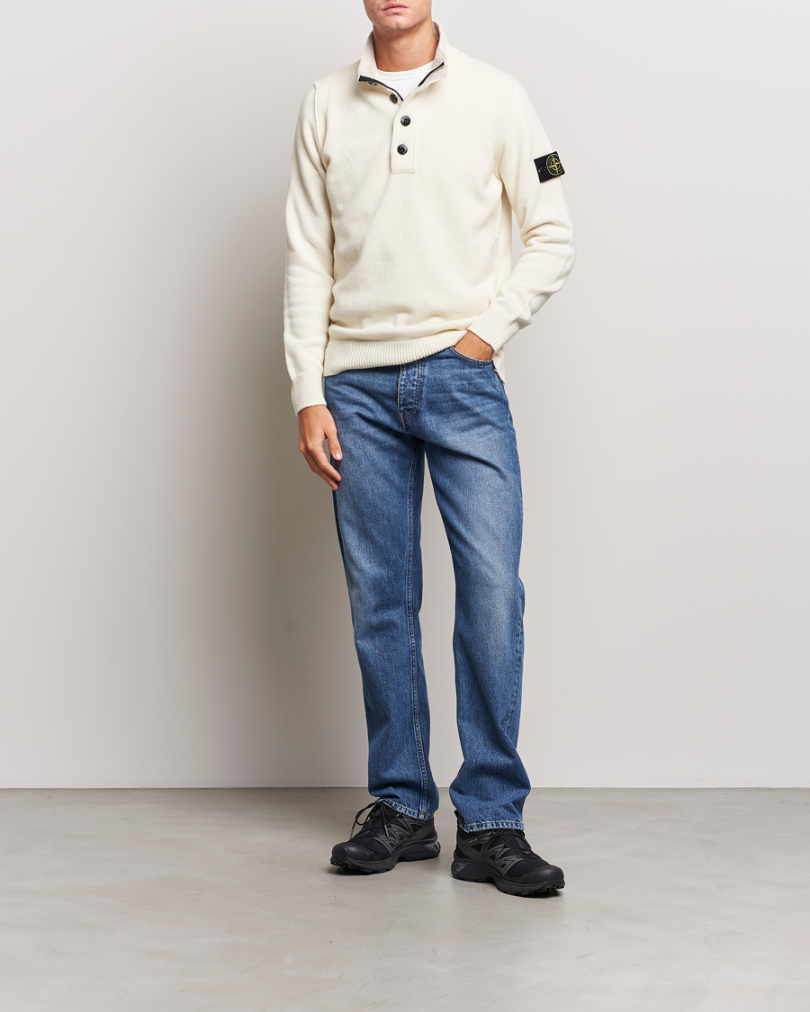 Herre | Trøjer | Stone Island | Knitted Lambwool Half Button Zip Natural