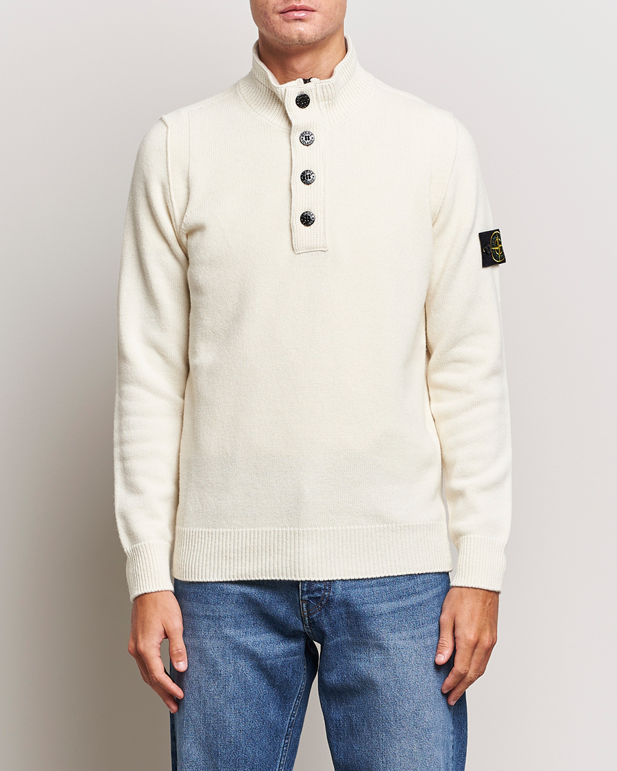 Herre | Trøjer | Stone Island | Knitted Lambwool Half Button Zip Natural