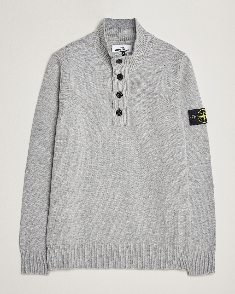 Herre | Trøjer | Stone Island | Knitted Lambwool Half Button Zip Melange Grey