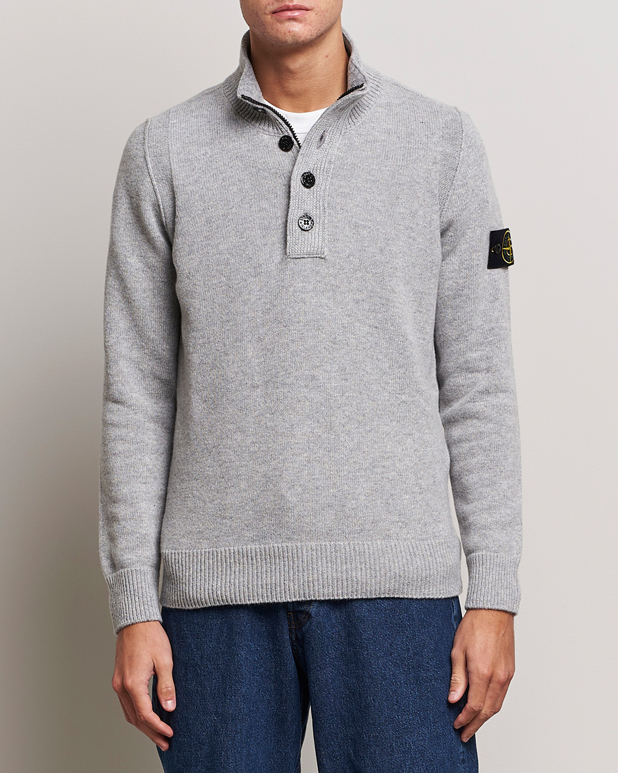 Herre | Trøjer | Stone Island | Knitted Lambwool Half Button Zip Melange Grey