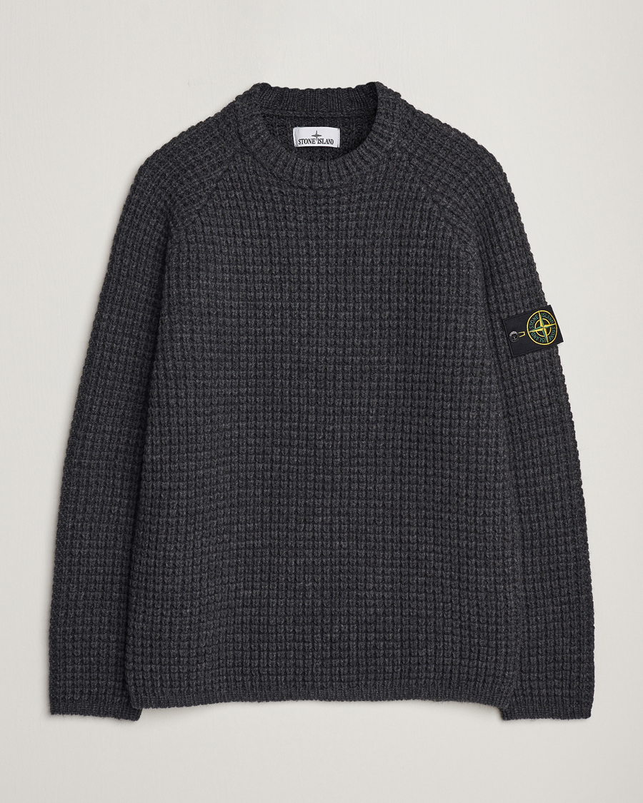 Herre | Trøjer | Stone Island | Structured Knitted Pure Wool Sweater Melange Charcoal