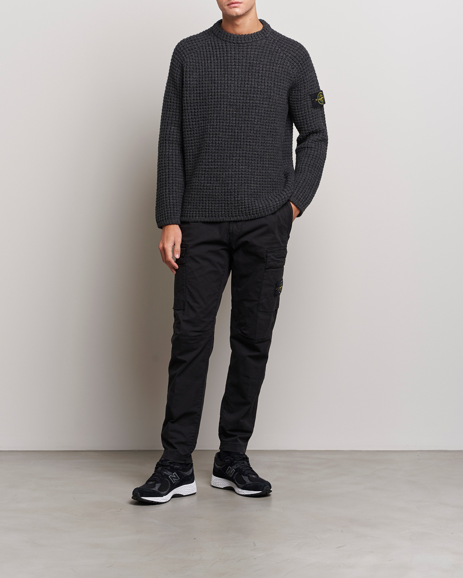 Herre | Trøjer | Stone Island | Structured Knitted Pure Wool Sweater Melange Charcoal