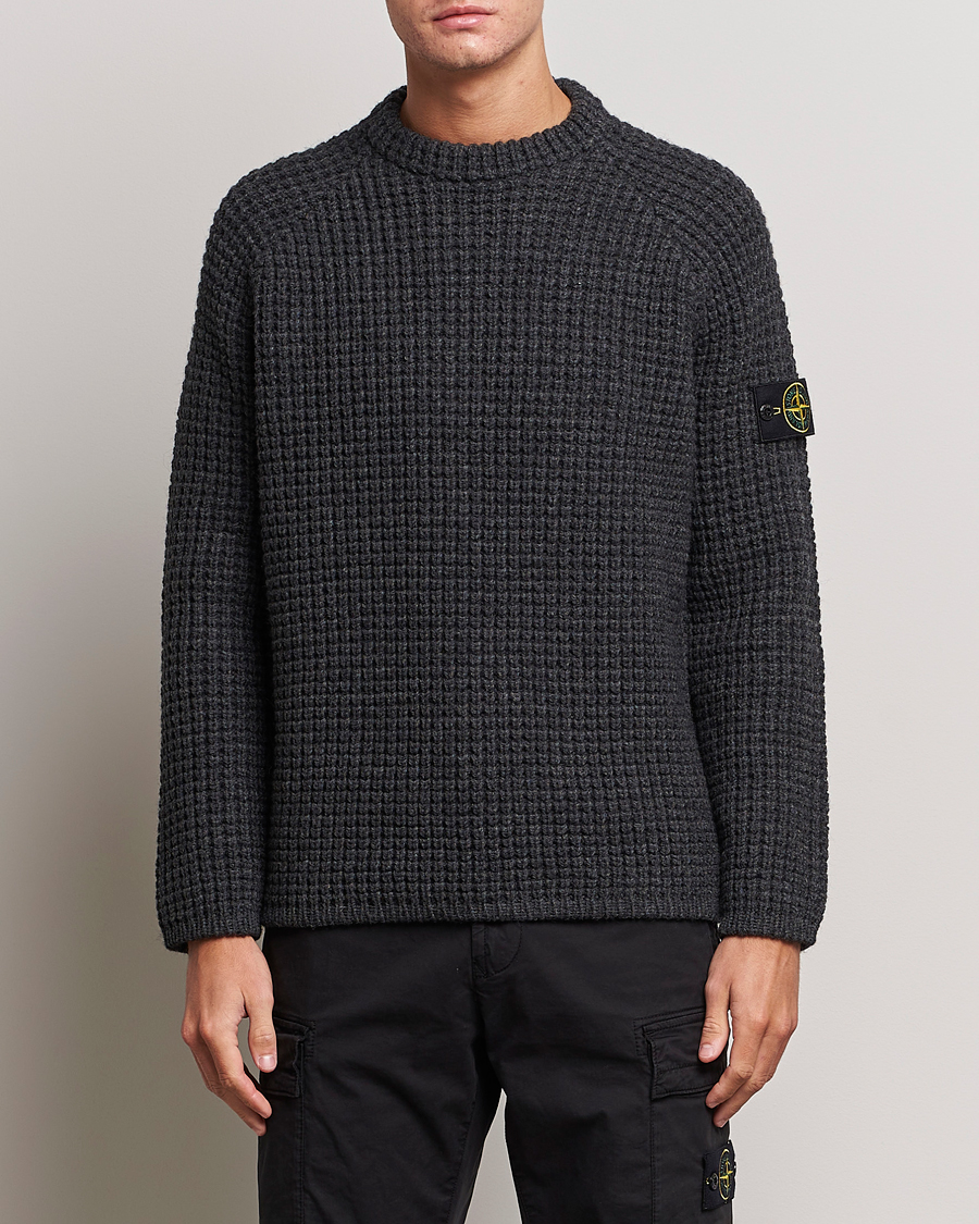 Herre | Strikkede trøjer | Stone Island | Structured Knitted Pure Wool Sweater Melange Charcoal