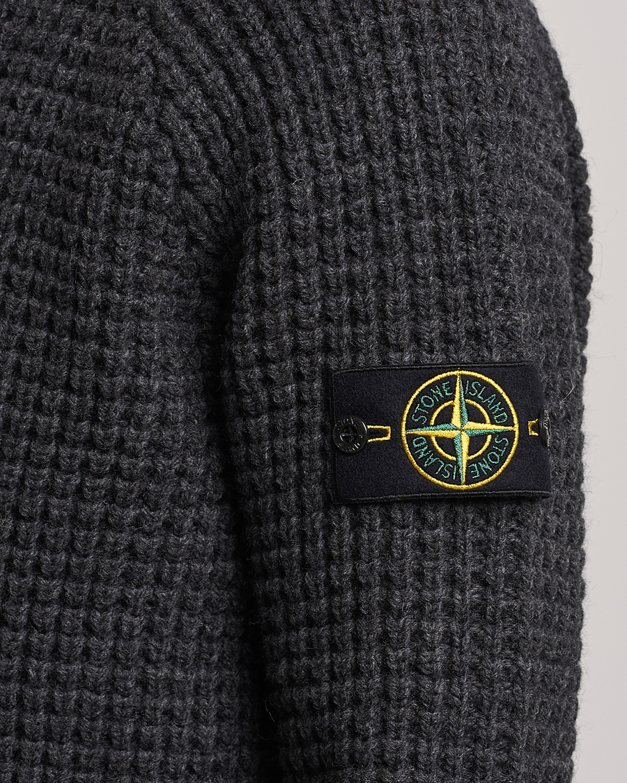 Herre | Trøjer | Stone Island | Structured Knitted Pure Wool Sweater Melange Charcoal