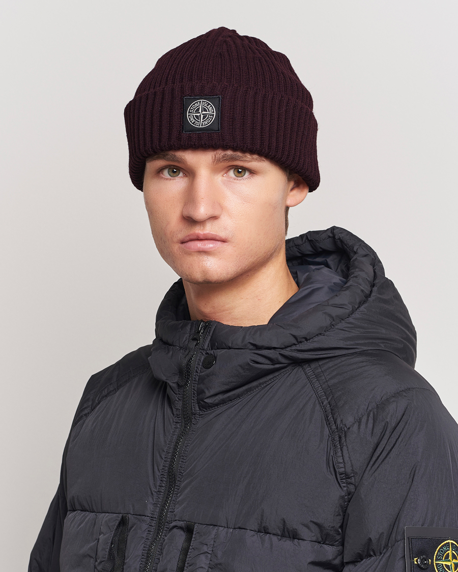 Herre |  | Stone Island | Full Rib Wool Beanie Dark Burgundy