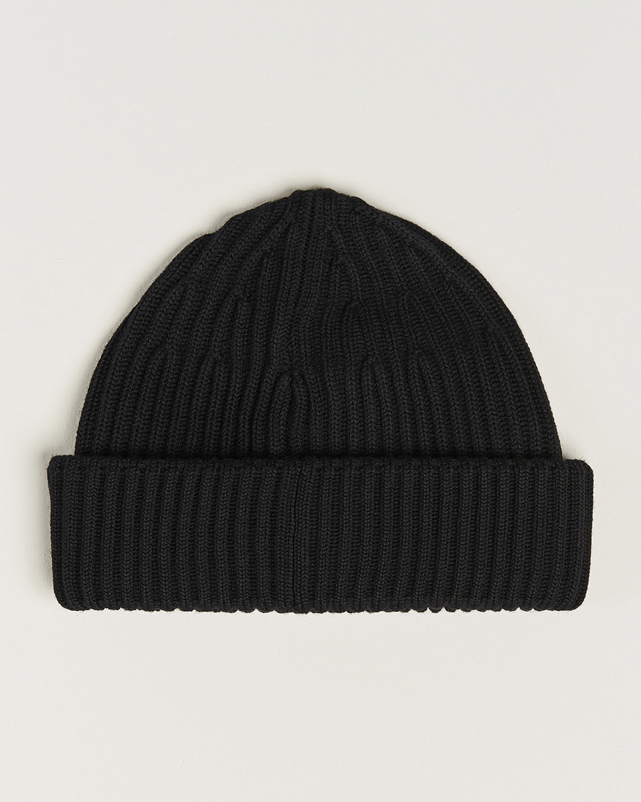 Herre | Stone Island Full Rib Wool Beanie Black | Stone Island | Full Rib Wool Beanie Black