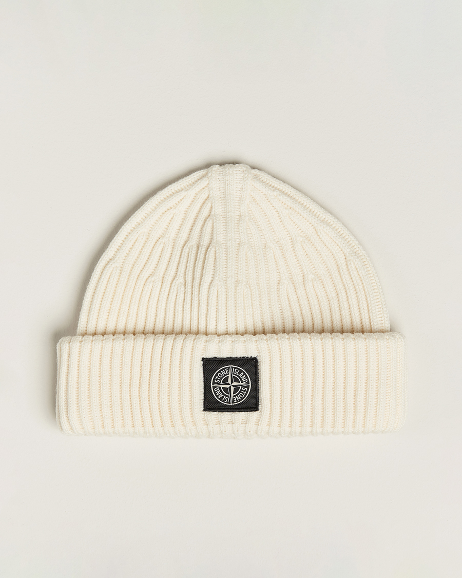 Herre | Stone Island Full Rib Wool Beanie Natural | Stone Island | Full Rib Wool Beanie Natural