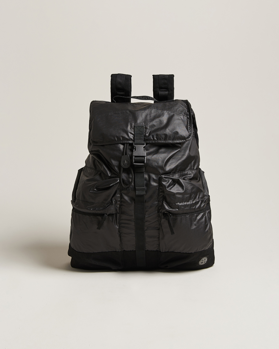 Herre | Stone Island Garment Dyed Mussola Gommata Canvas Backpack Black | Stone Island | Garment Dyed Mussola Gommata Canvas Backpack Black