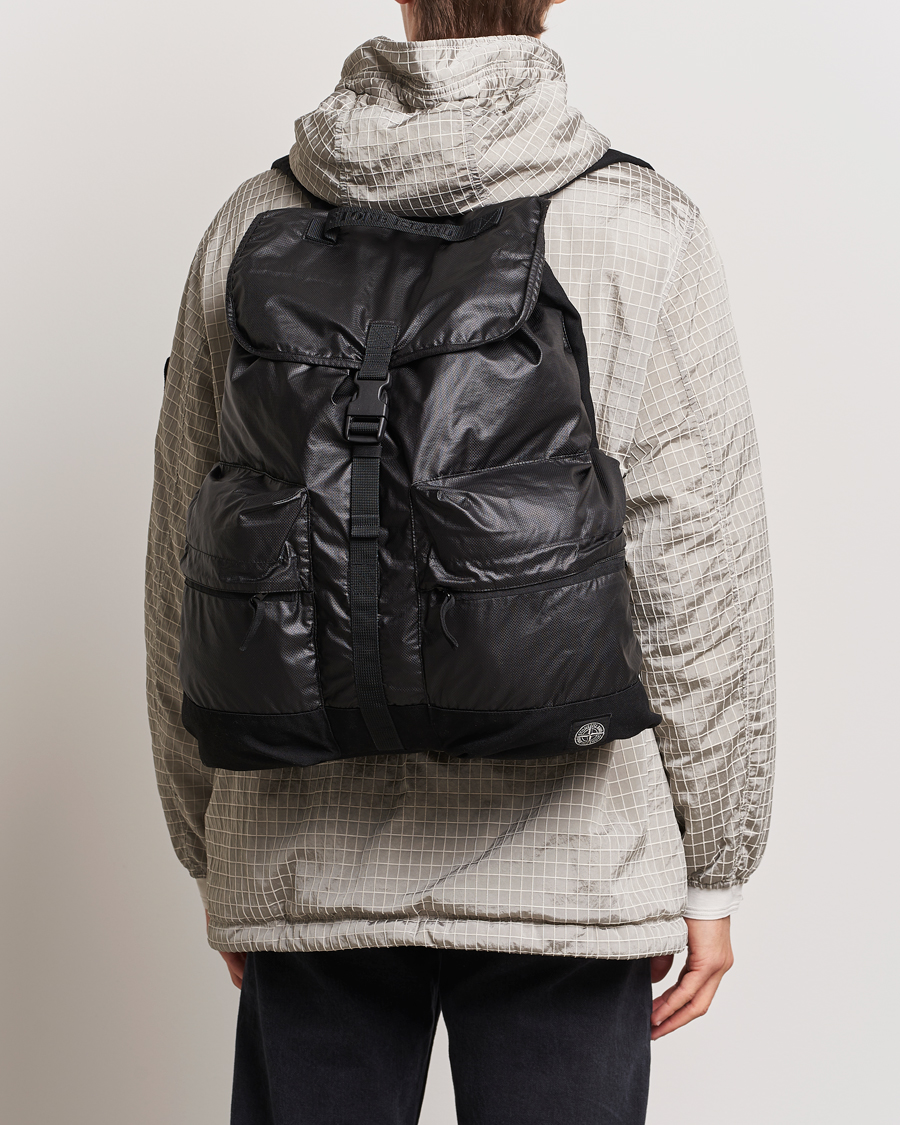 Herre | Tasker | Stone Island | Garment Dyed Mussola Gommata Canvas Backpack Black