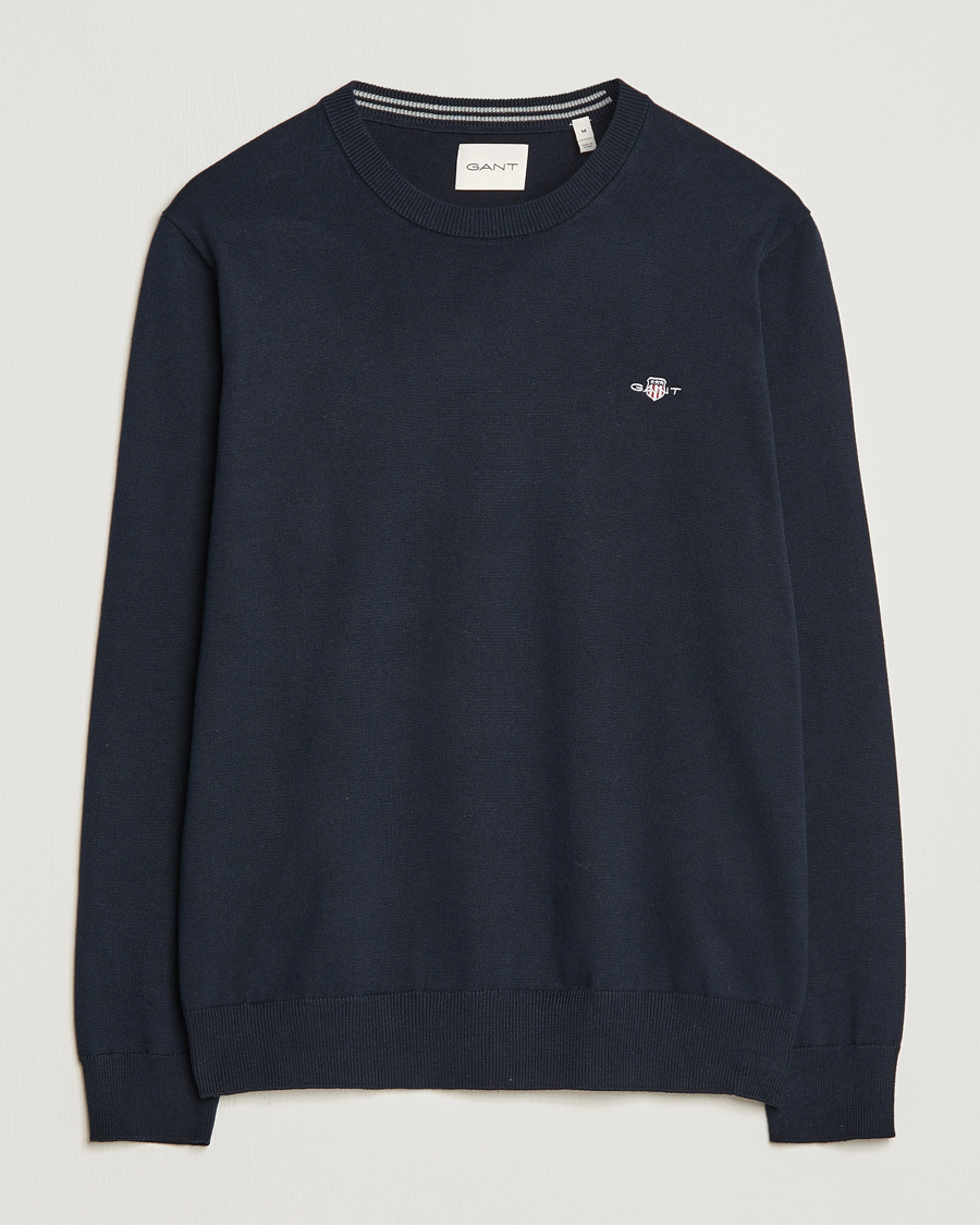 Herre | Trøjer | Gant | Classic Cotton Crew Neck Evening Blue