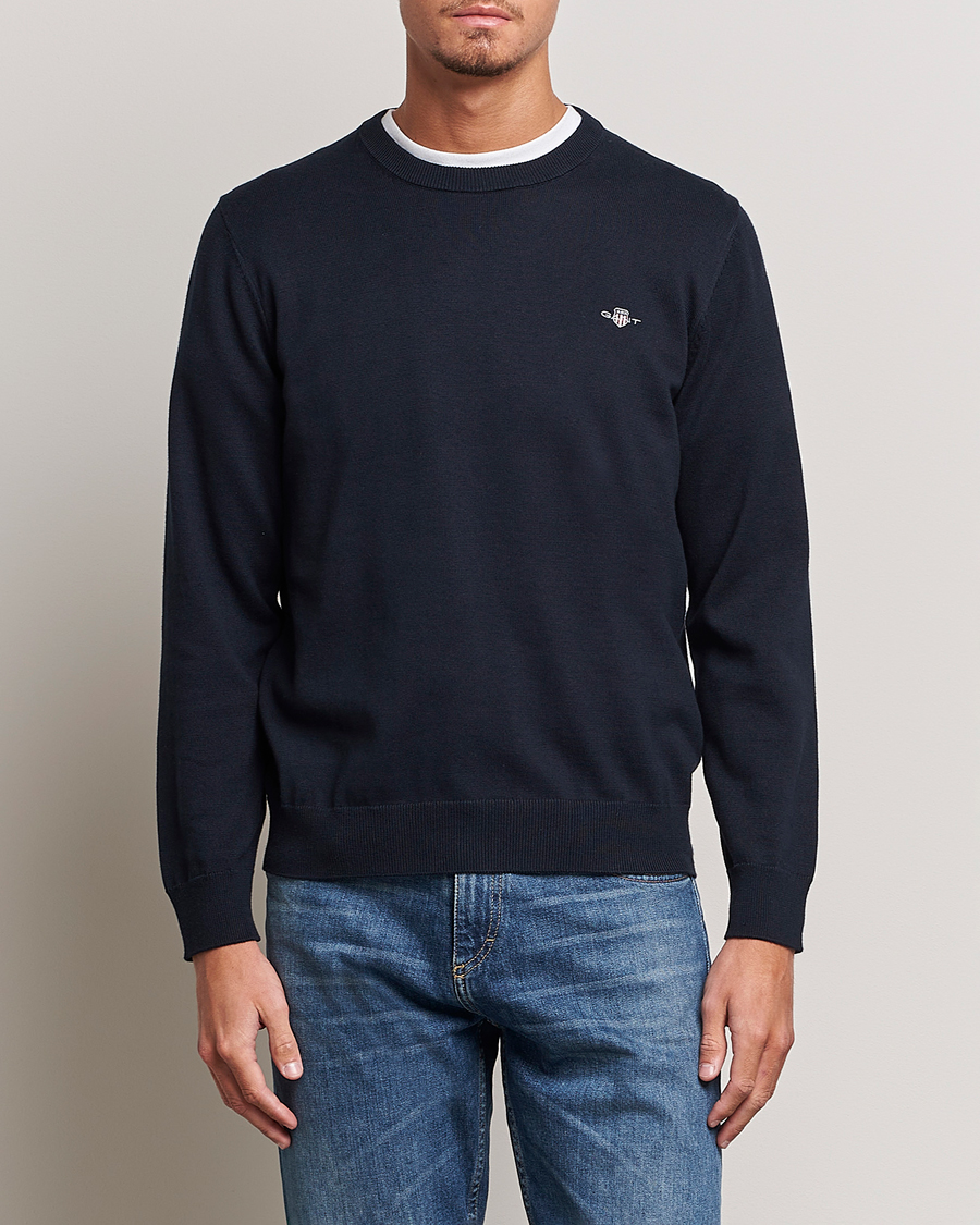 Herre | Trøjer | Gant | Classic Cotton Crew Neck Evening Blue