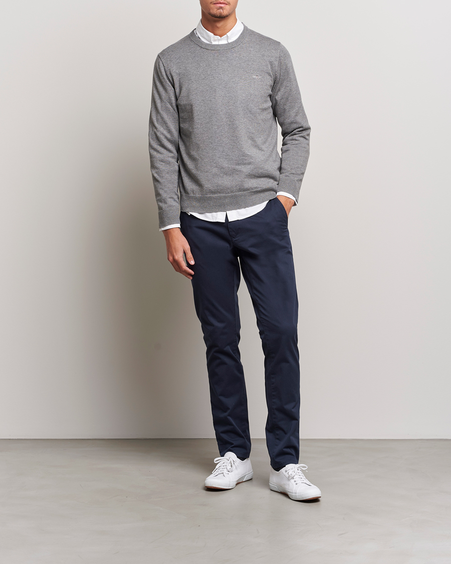 Herre | Trøjer | Gant | Classic Cotton Crew Neck Dark Grey Melange