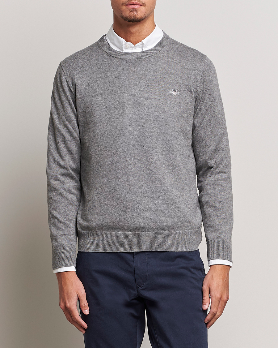 Herre | GANT | GANT | Classic Cotton Crew Neck Dark Grey Melange