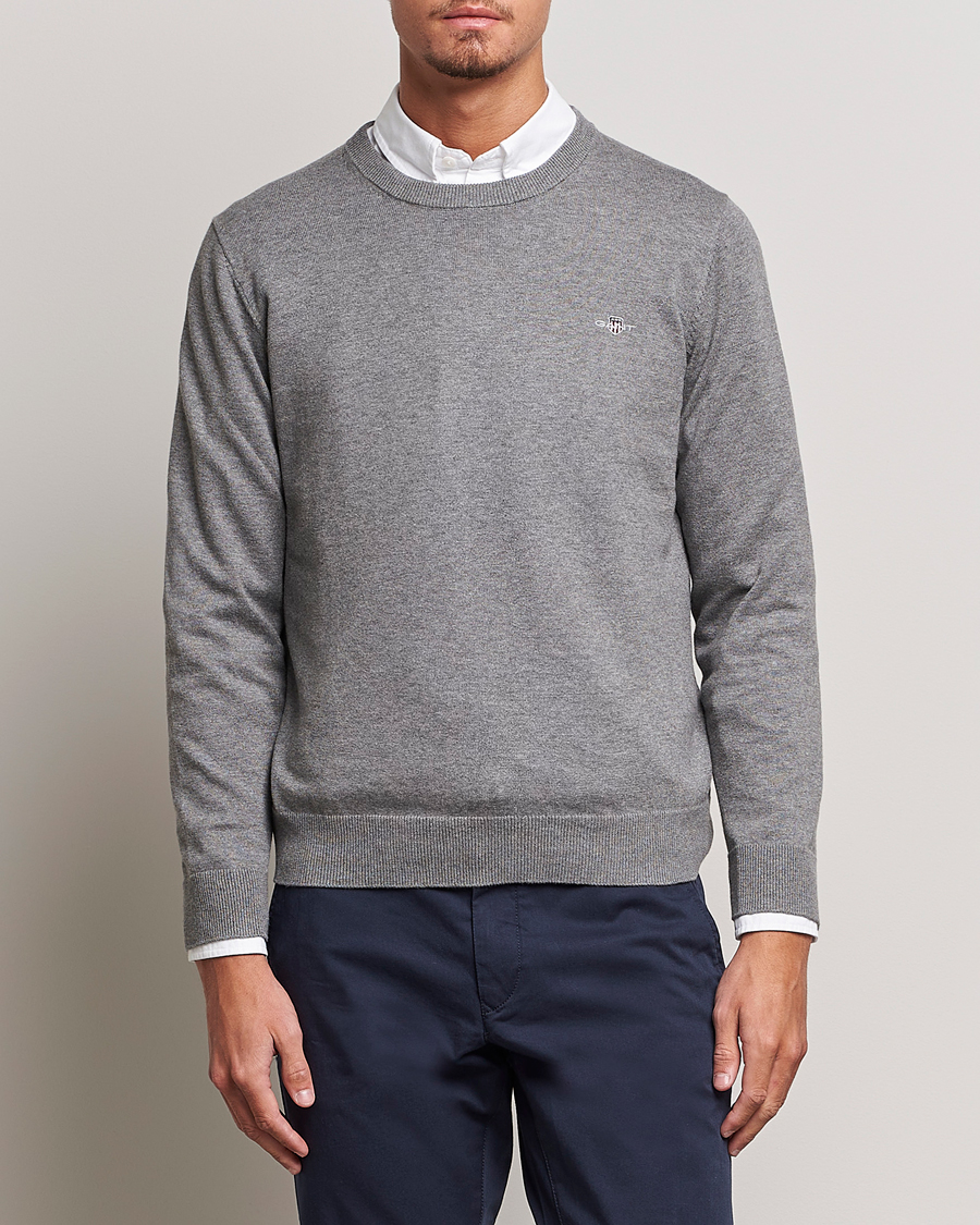 Herre | Trøjer | Gant | Classic Cotton Crew Neck Dark Grey Melange
