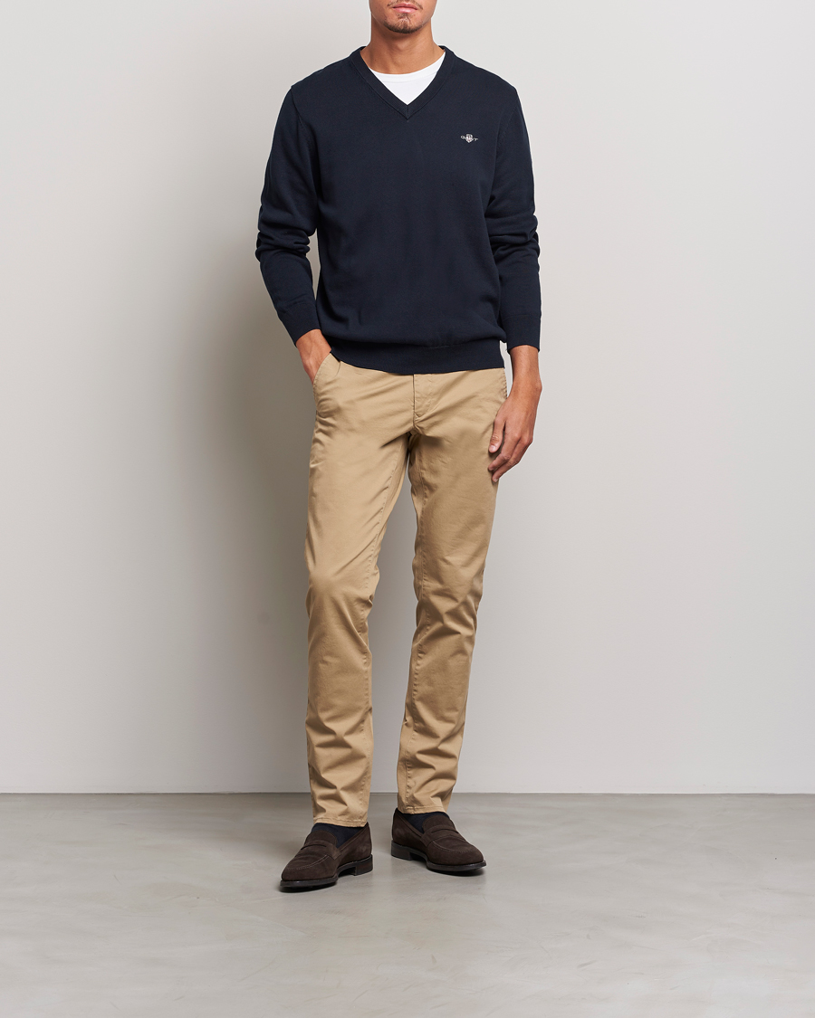 Herre |  | GANT | Classic Cotton V-Neck Evening Blue