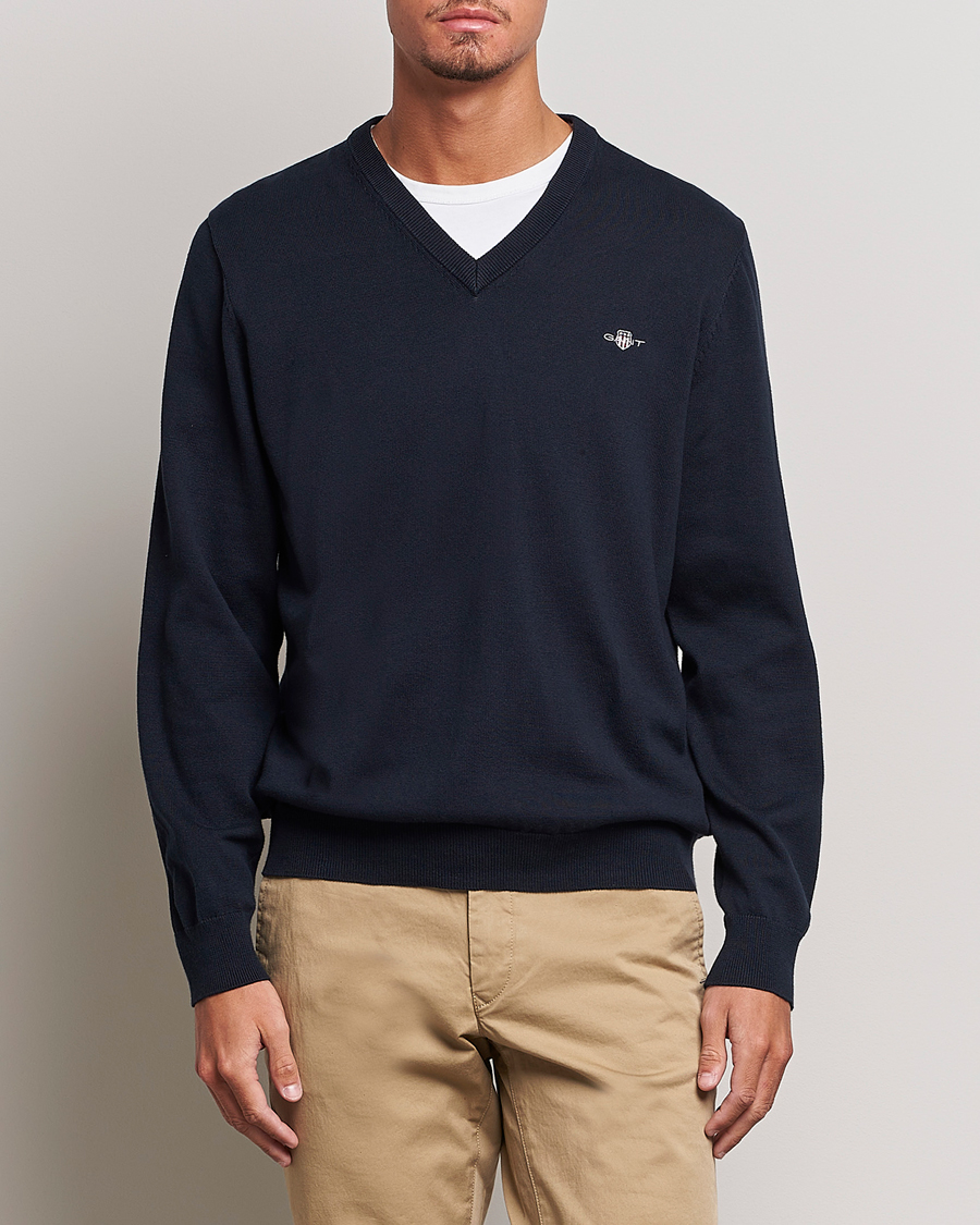 Herre | Pullovers v-hals | GANT | Classic Cotton V-Neck Evening Blue