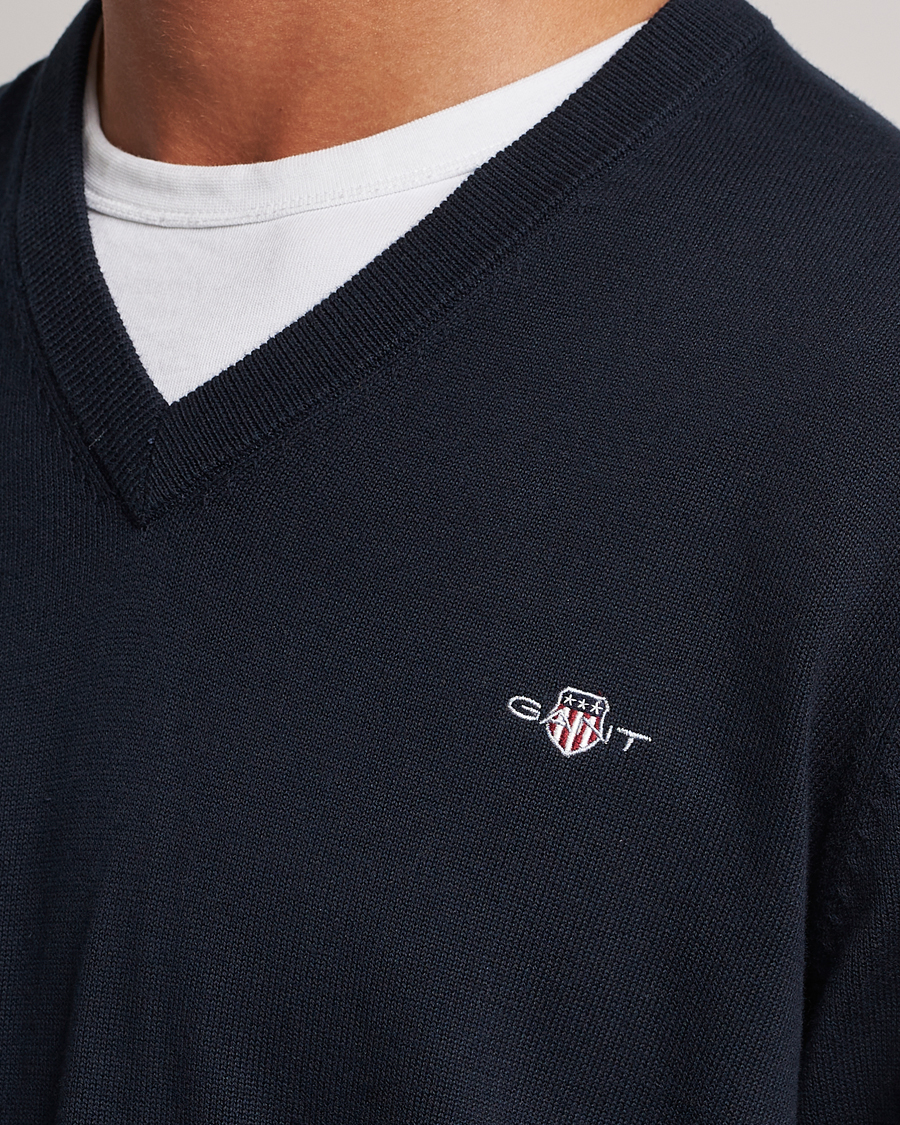 Herre | Trøjer | Gant | Classic Cotton V-Neck Evening Blue