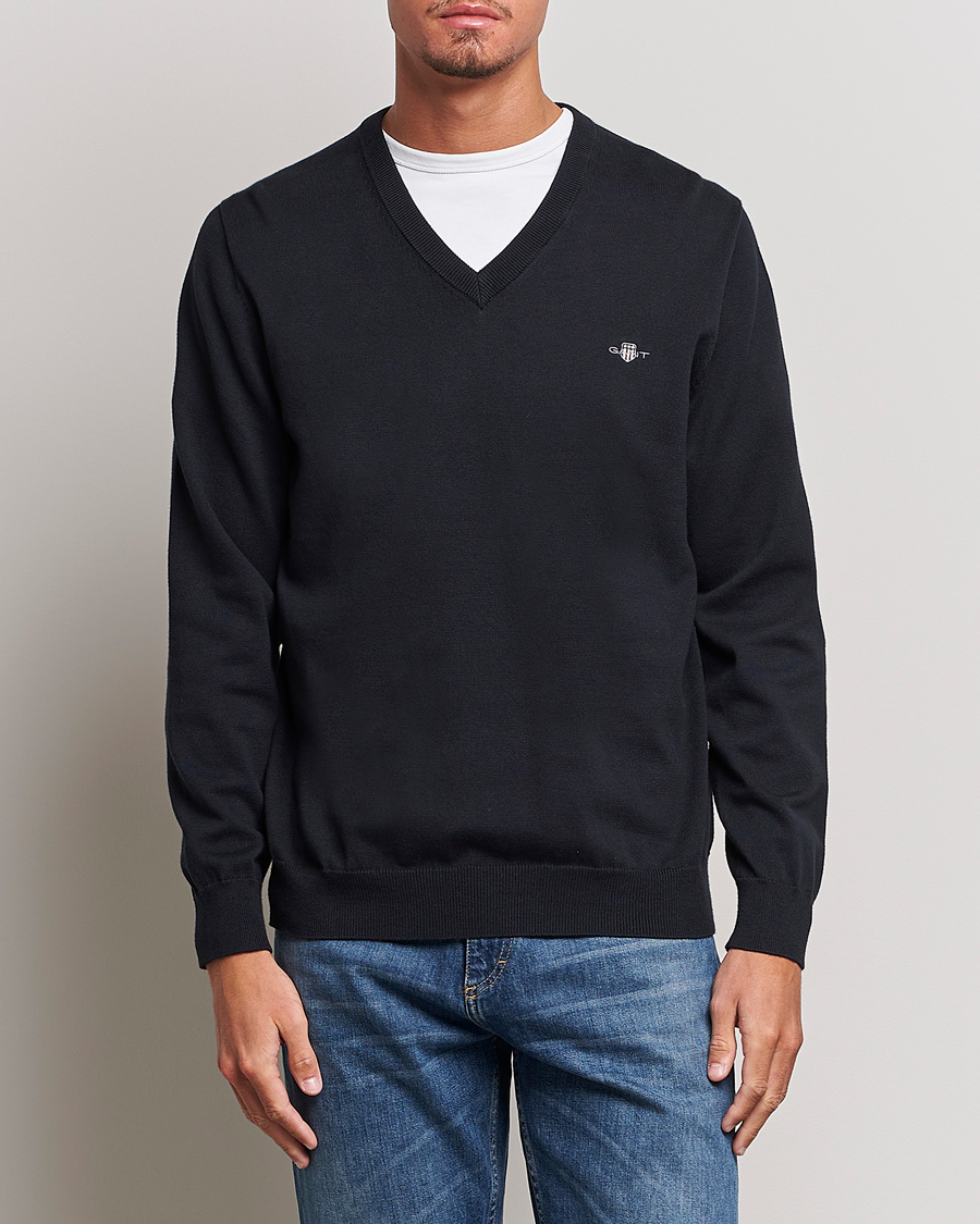 Herre | Preppy Authentic | GANT | Classic Cotton V-Neck Black