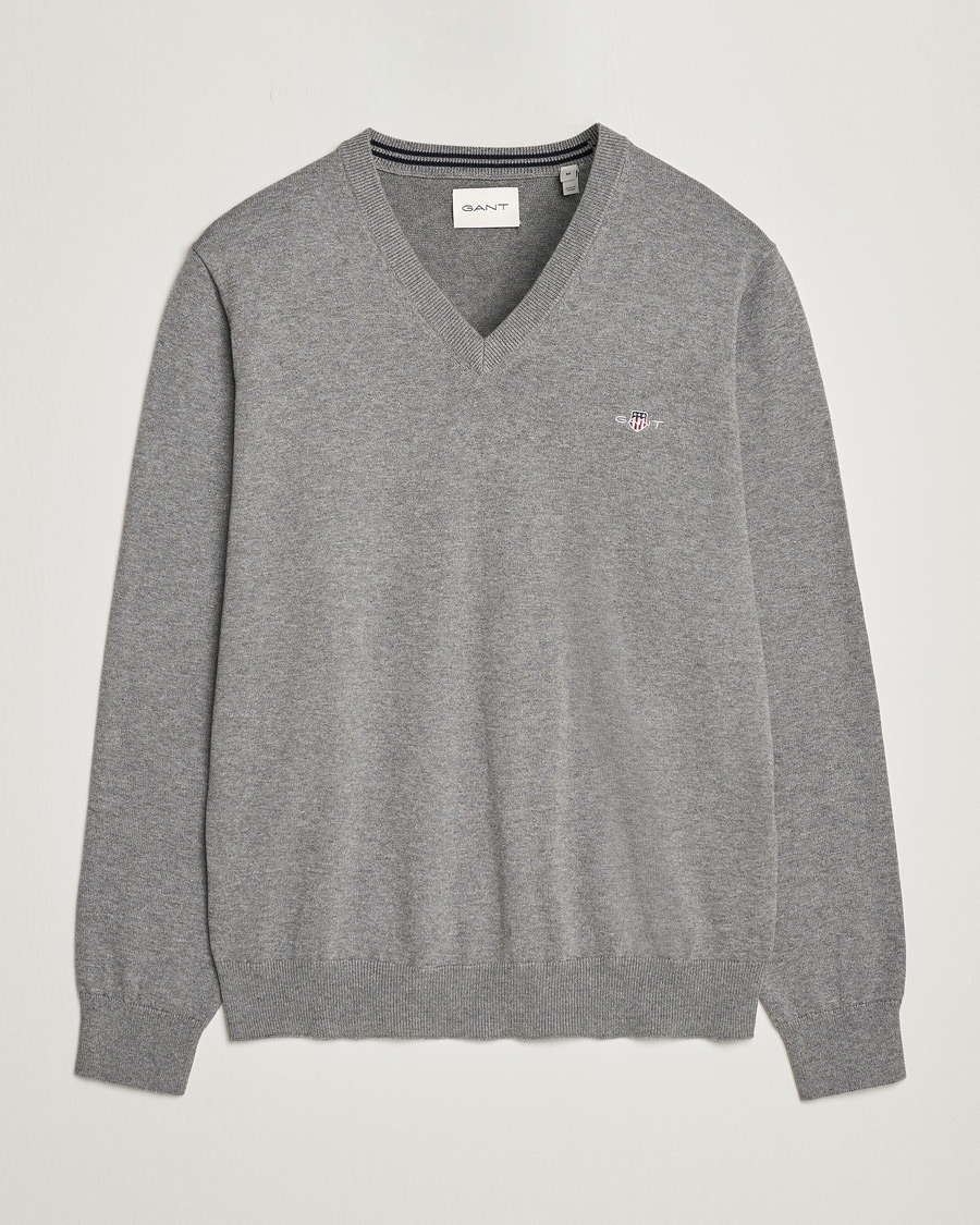 Herre | Trøjer | Gant | Classic Cotton V-Neck Dark Grey Melange