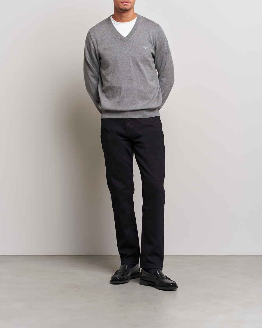Herre | Trøjer | Gant | Classic Cotton V-Neck Dark Grey Melange