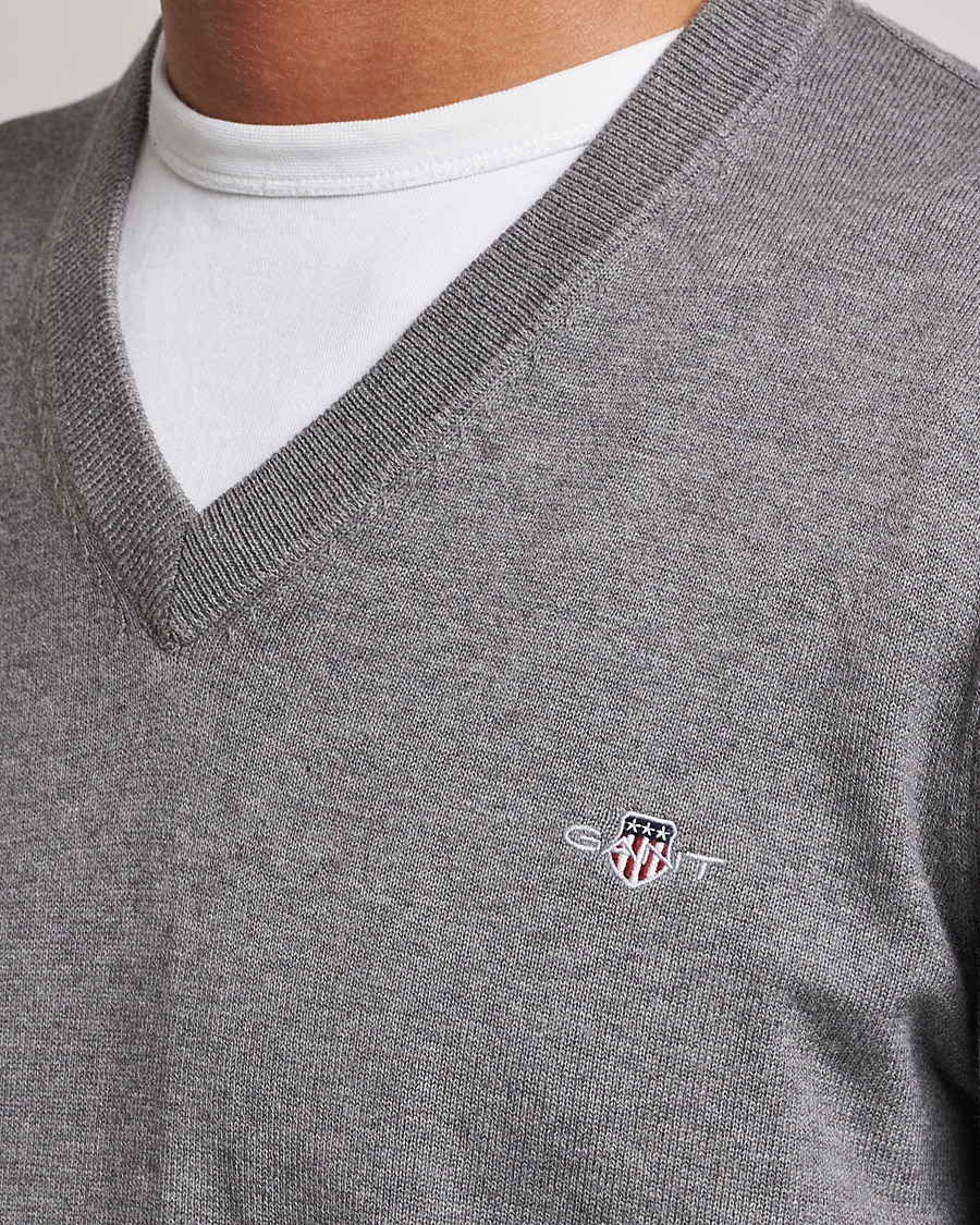 Herre | Trøjer | Gant | Classic Cotton V-Neck Dark Grey Melange