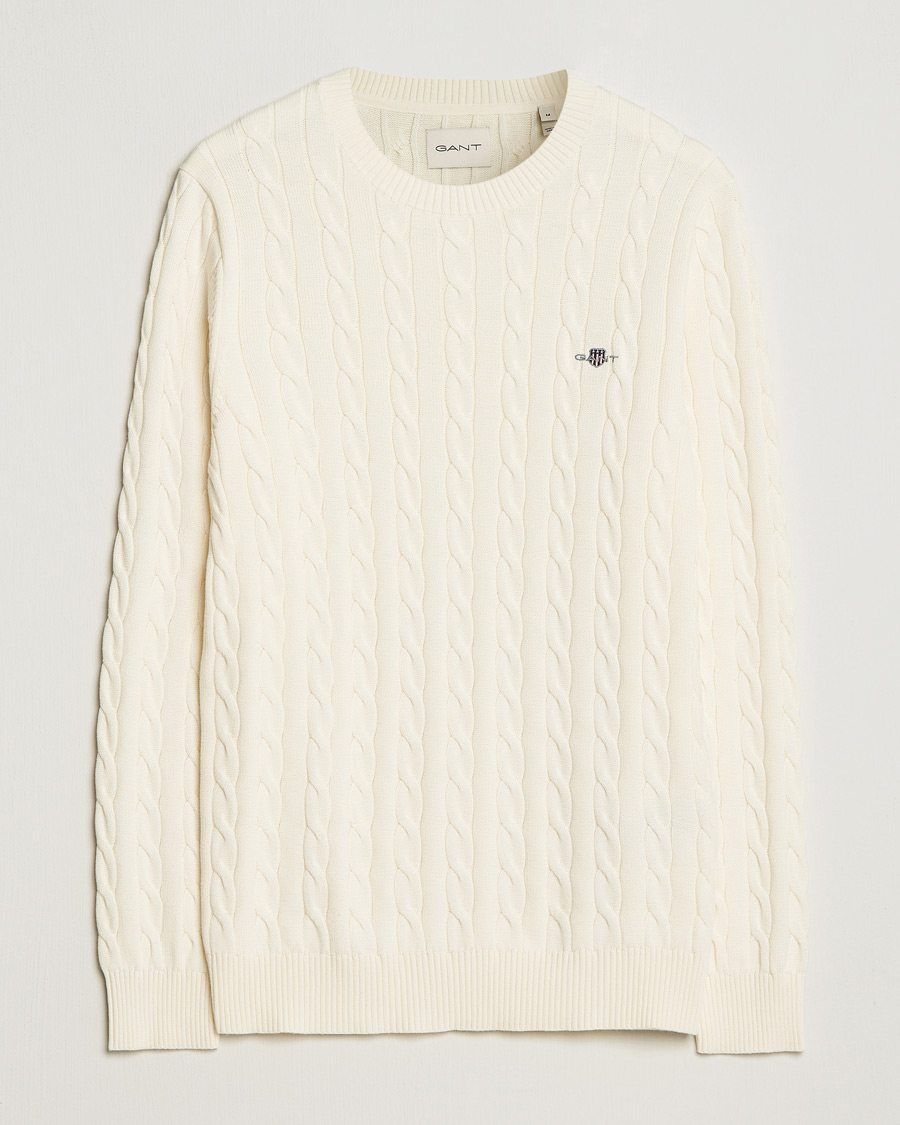 Herre |  | GANT | Cotton Cable Crew Neck Pullover Cream