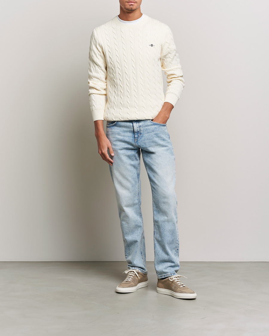 Herre |  | GANT | Cotton Cable Crew Neck Pullover Cream