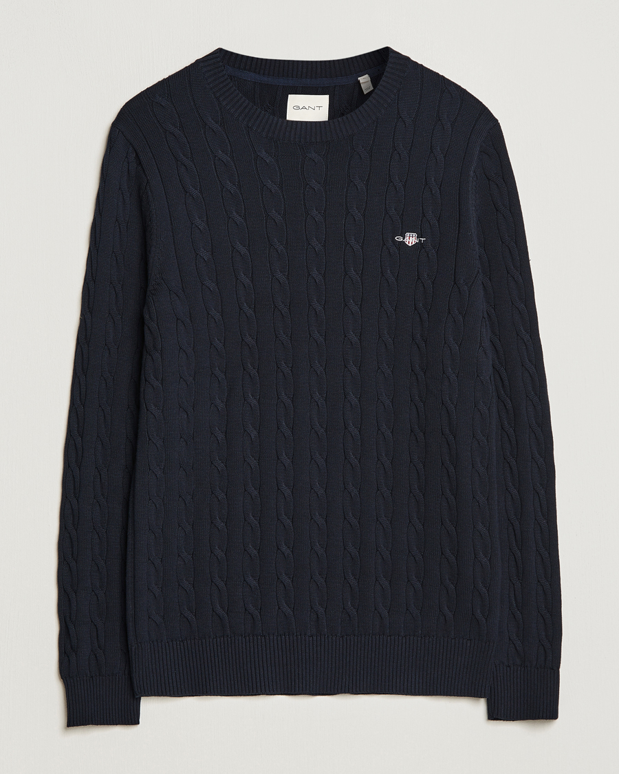 Herre | Trøjer | Gant | Cotton Cable Crew Neck Evening Blue