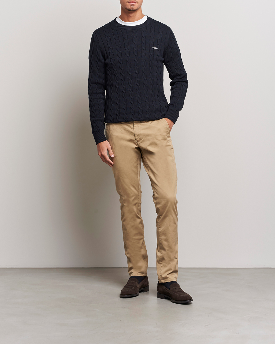 Herre | Trøjer | Gant | Cotton Cable Crew Neck Evening Blue
